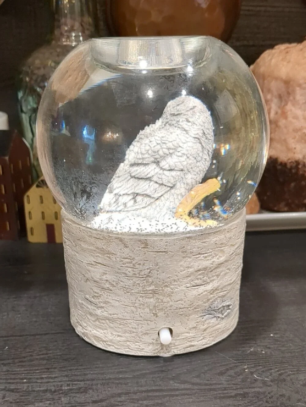 PartyLite Snowy Owl Snowglobe Tealight Holder Nature's Wonder Moving Snow NIB - Picture 3 of 8
